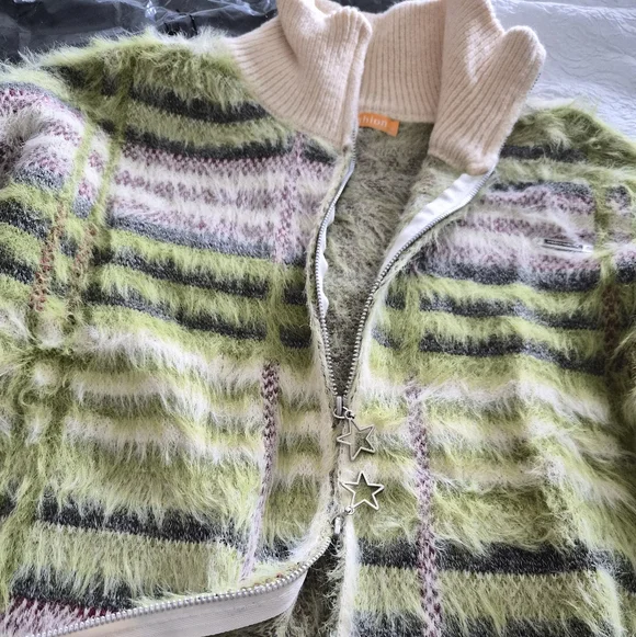 Fuzzy Knitted Mock Neck Cardigan ▪︎ Multi Color ▪︎ MD - Picture 9 of 13
